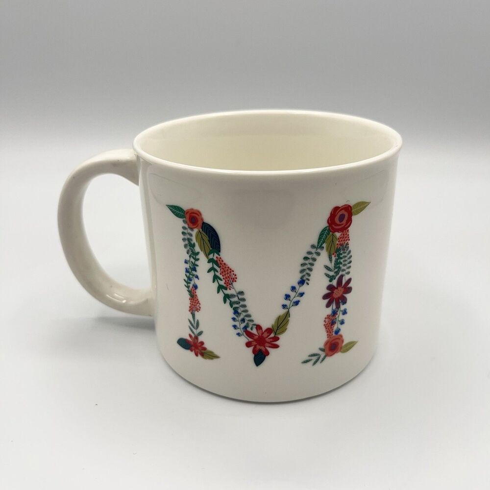 OpalHouse Monogram M Initial COFFEE Mug Floral Letter White Handle 16 Oz Cup